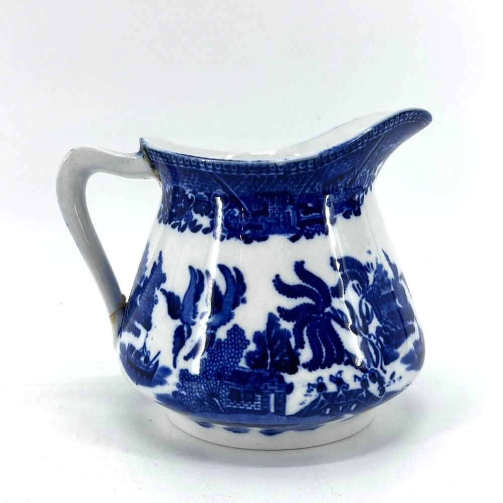 Ye Olde Willow Blue White Transferware Pitcher Creamer Stoke on Trent England - Picture 3 of 10